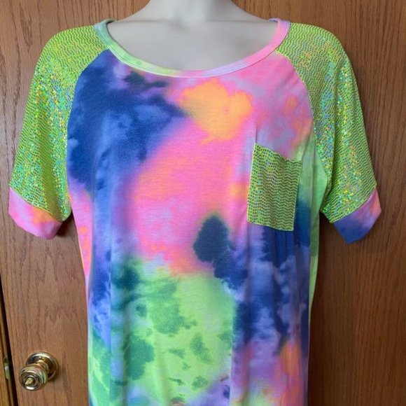 Lovely J Tops - Tie Dye Shimmer Top w/ Sequins